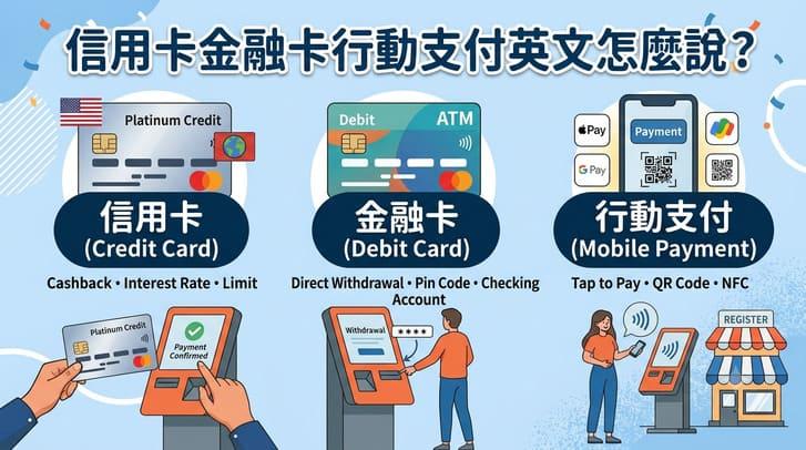 信用卡、金融卡、行動支付英文怎麼說?